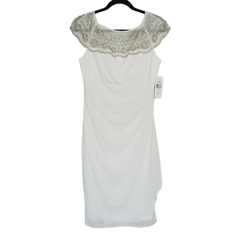 NWT S. Levine White Sparkly Beaded Neckline‎ Mini Dress. Size S